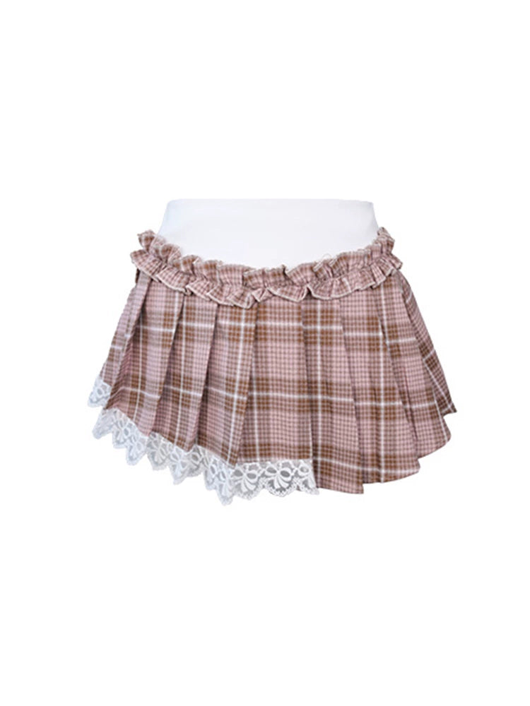 Pink Bear Tops & Check Pleated Skirt SER0027