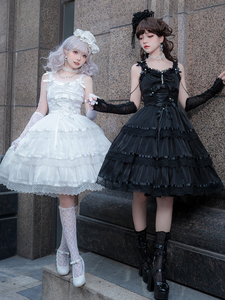 Black & White Ribbon Lolita Dress YOU0072