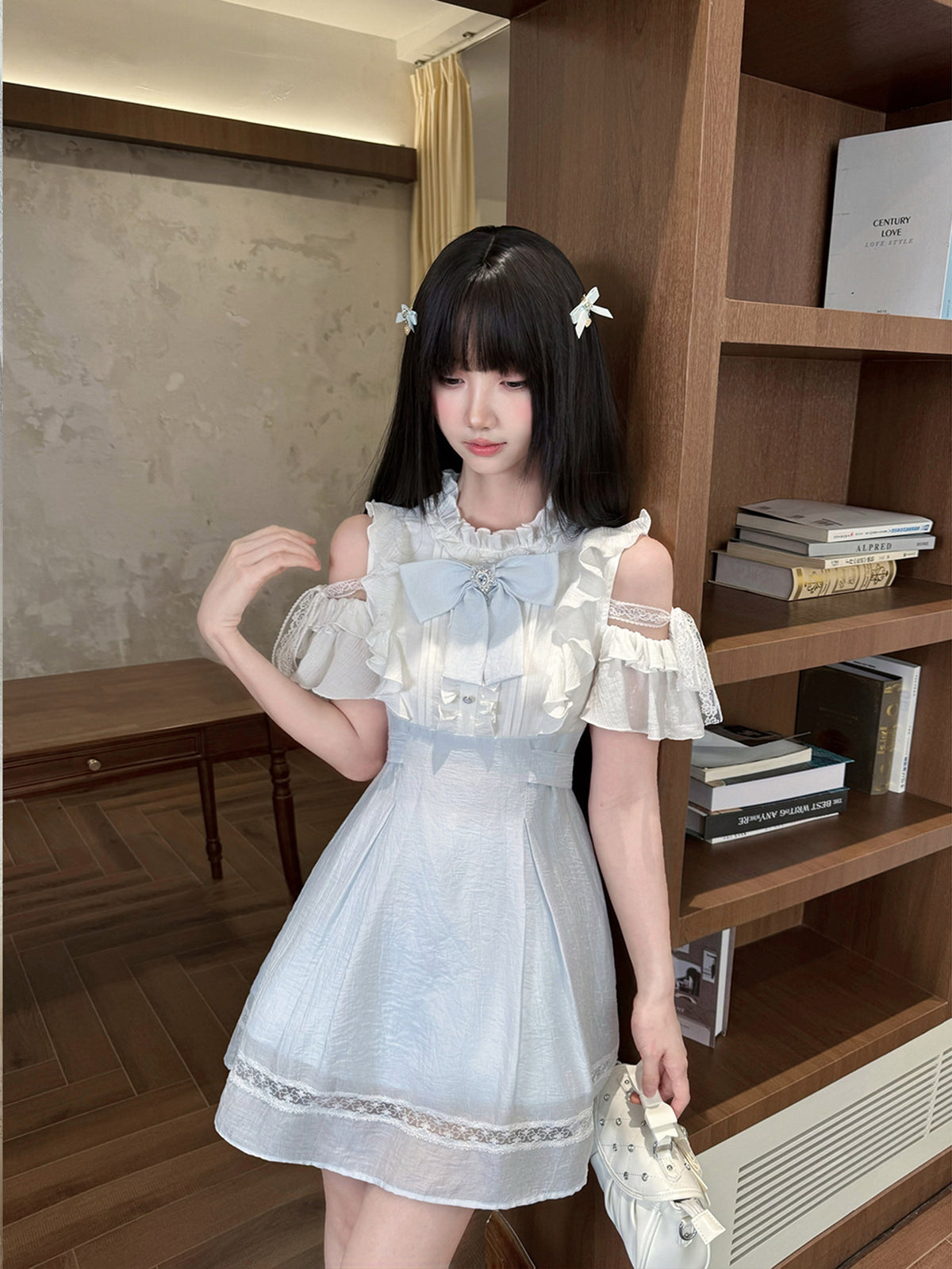 Off-Shoulder Bow Ruffle Dress LAL0223