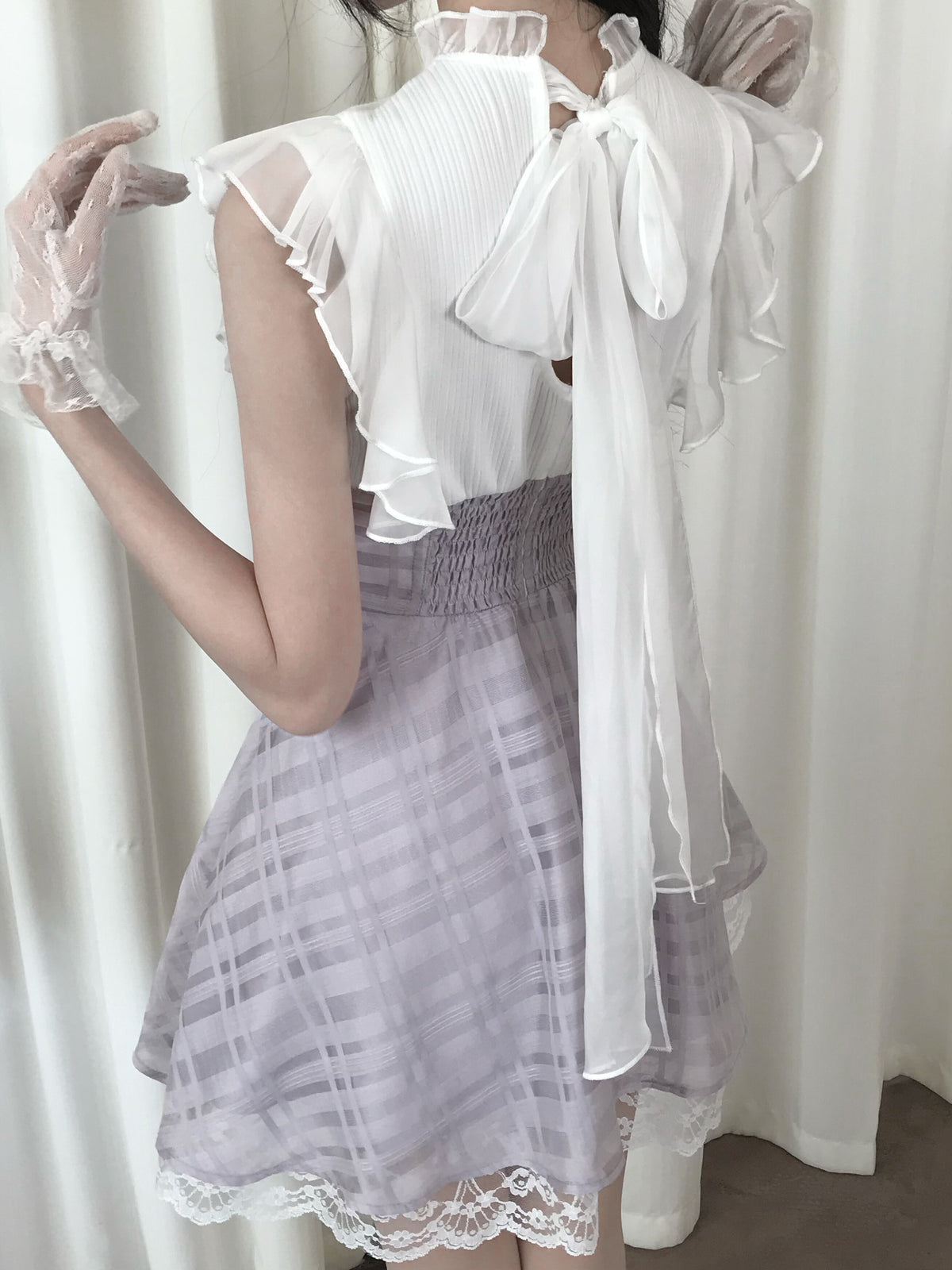 Lavender Plaid High Waist Dress LAL0176