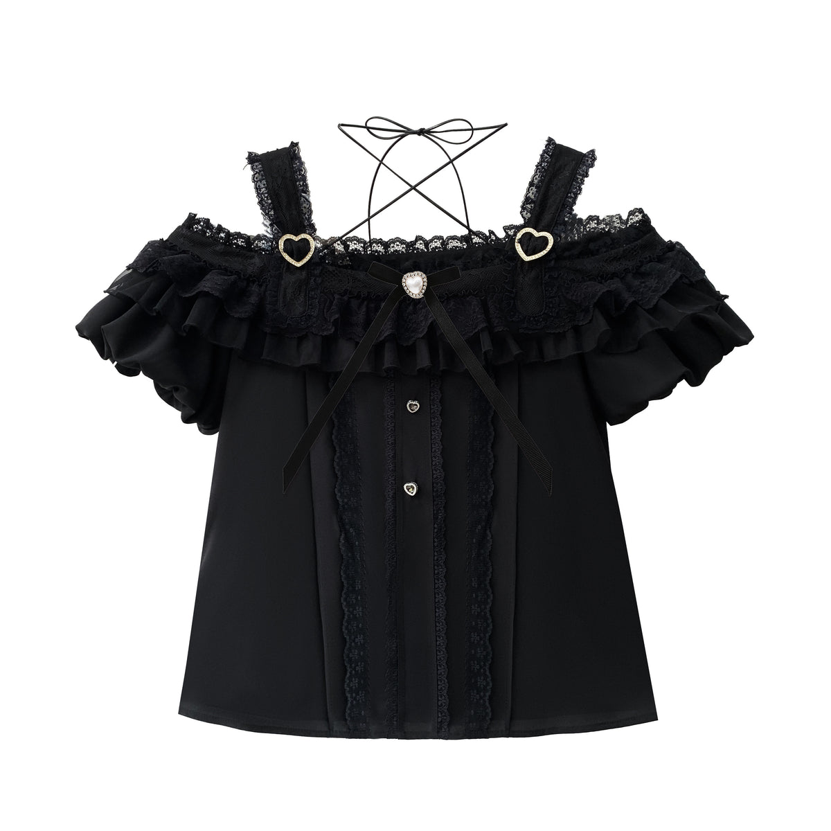 Off-Shoulder Heart Button Gothic Dress HUT0169