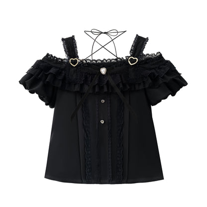 Off-Shoulder Heart Button Gothic Dress HUT0169
