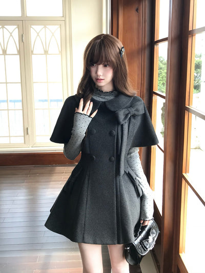 Cape Sleeve Bow Collar Coat LAL0135