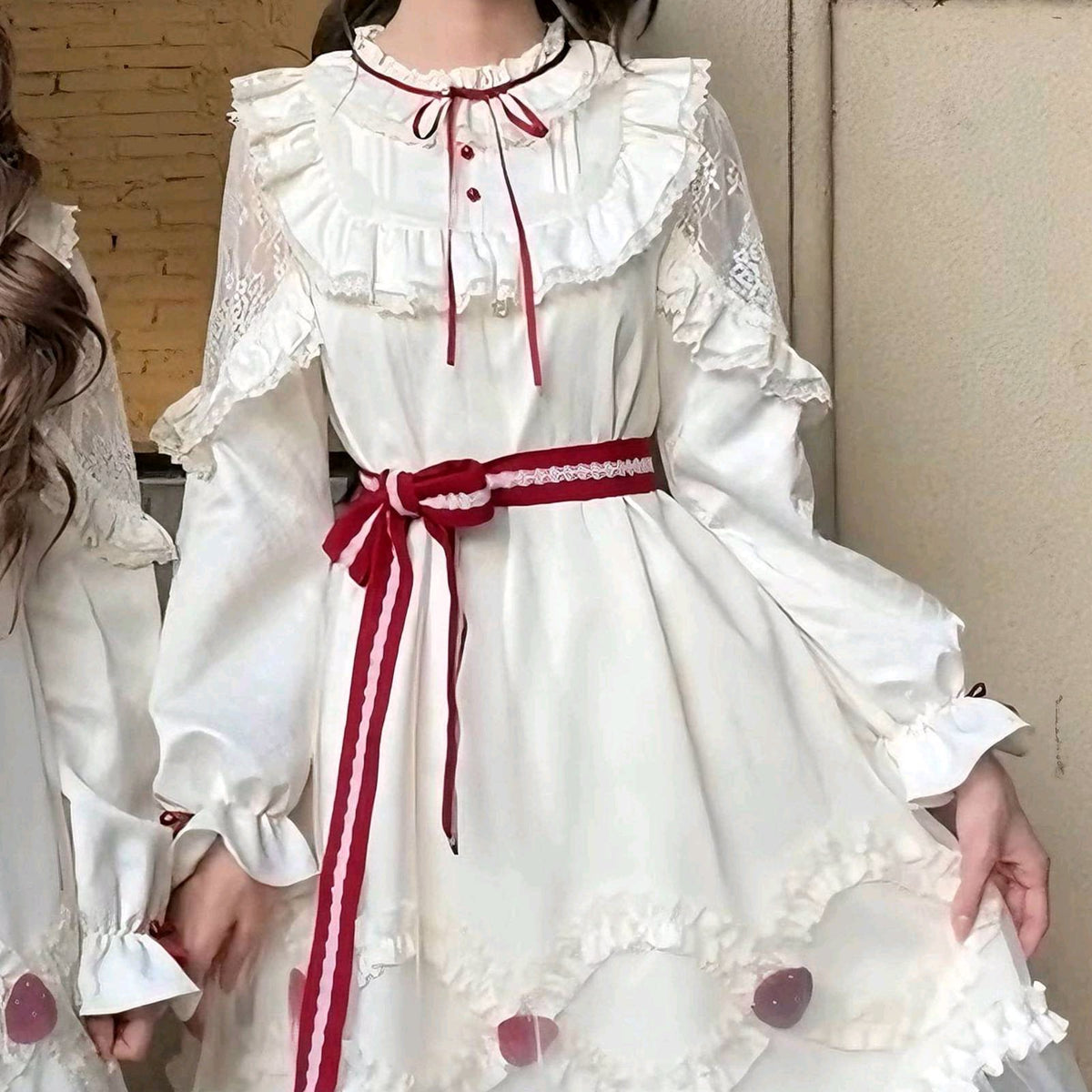 Fur Collar Cape Ribbon Bow Dress LAL0169