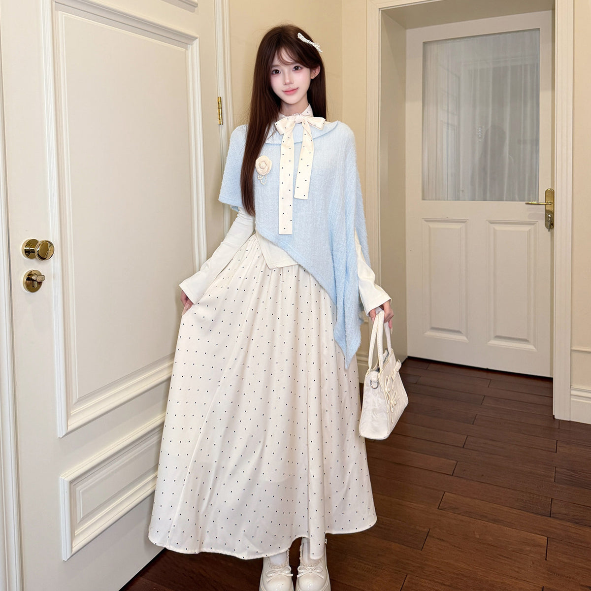 Polka Dot Shawl Knit Three-Piece Set BEL0017