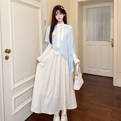 Polka Dot Shawl Knit Three-Piece Set BEL0017