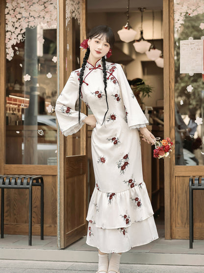 Chinese-Style Short Cape Floral Dress YOU0194