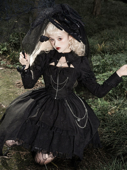 Dark Style High Waist Lolita Black Dress YOU0009