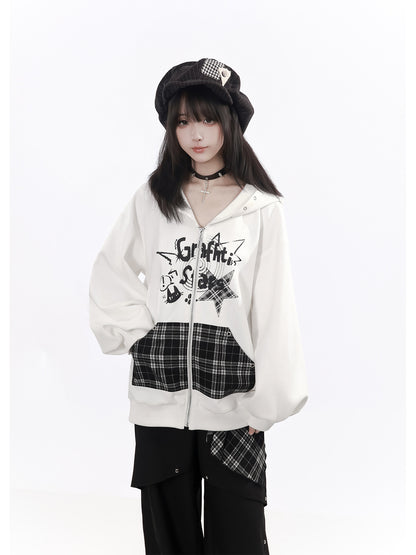 Plaid Shawl Collar Hooded Sweatshirt PIN0060
