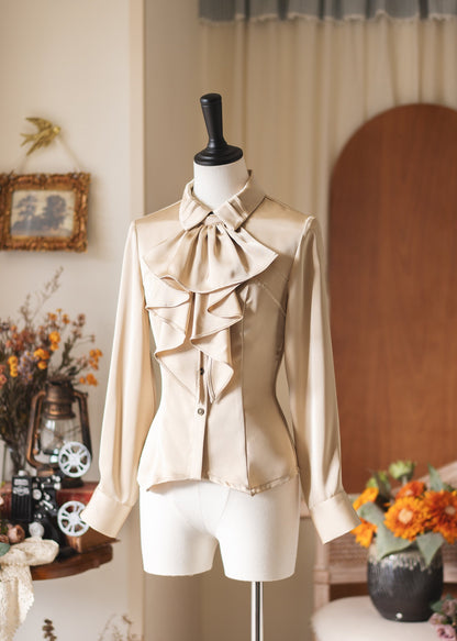 Ruffled Jabot Bow Collar Blouse FOR0061