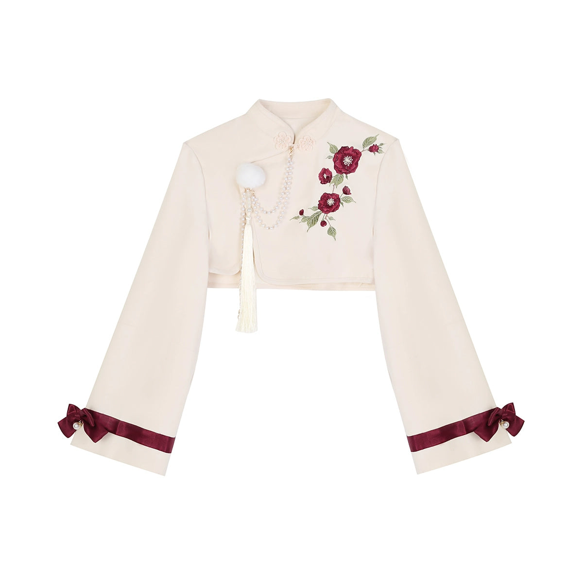 Embroidered flowers Short Jacket and Red China Dress YOU0011