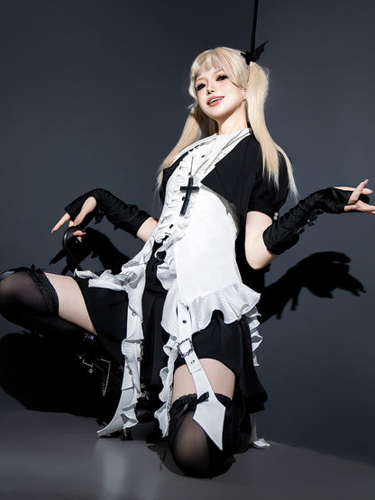 Black White Gothic Lolita Blouse Skirt Set YOU0290
