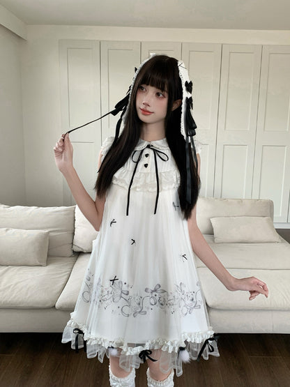 Star Cloud Bunny Print Puff Dress LAL0205