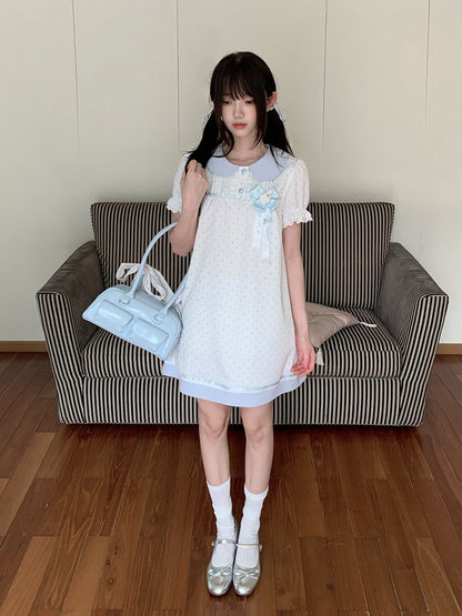 Baby Blue Collar Polka Dot Babydoll Dress LAL0185
