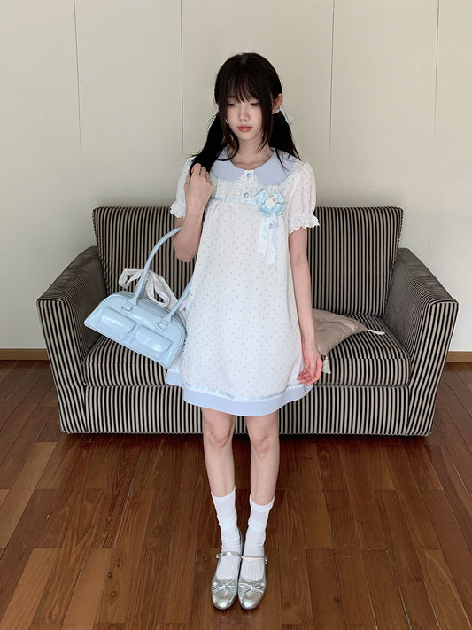 Baby Blue Collar Polka Dot Babydoll Dress LAL0185