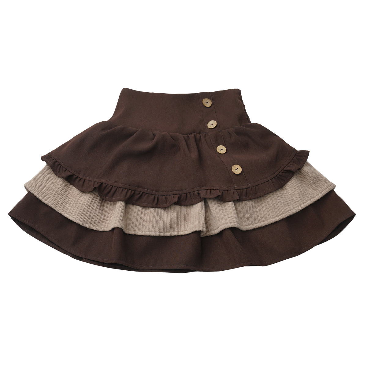 Puff-Sleeve Faux Two-Piece Knit Top And Tiered Skirt Set PIN0024