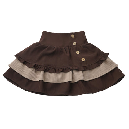Puff-Sleeve Faux Two-Piece Knit Top And Tiered Skirt Set PIN0024