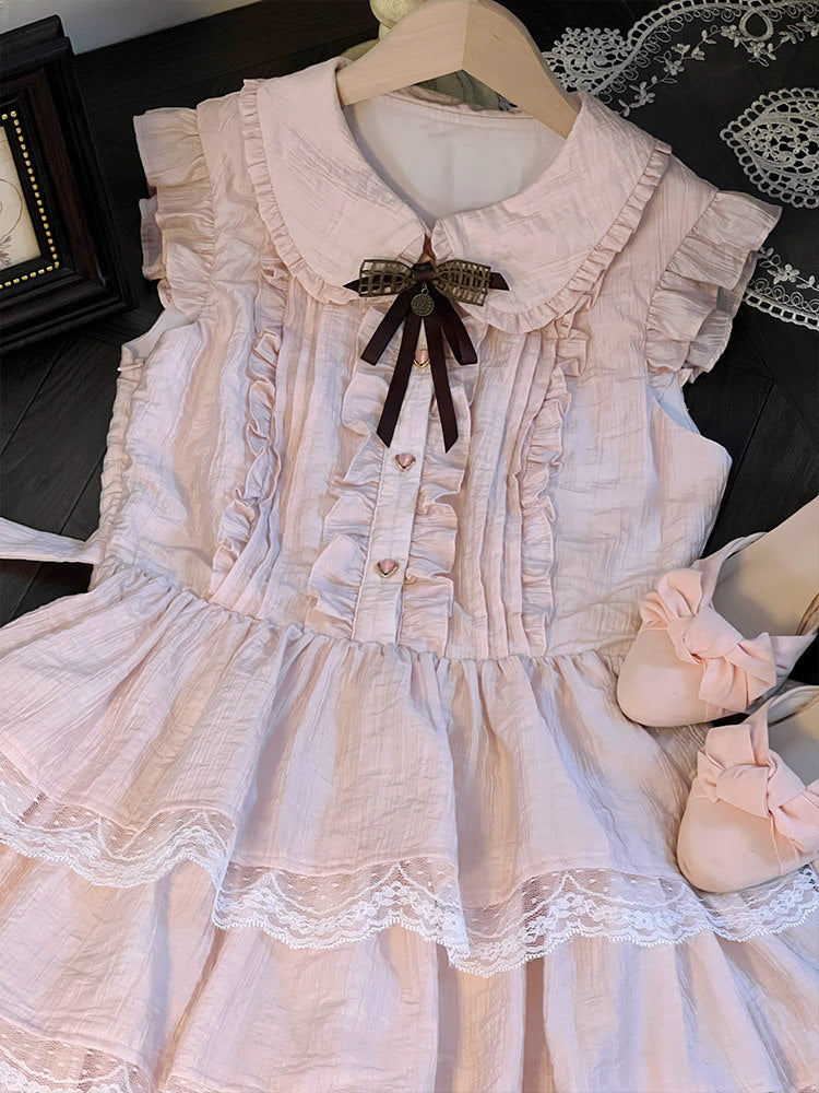 Ruffle Lace Tiered Dress With Bow-Tie LAL0248