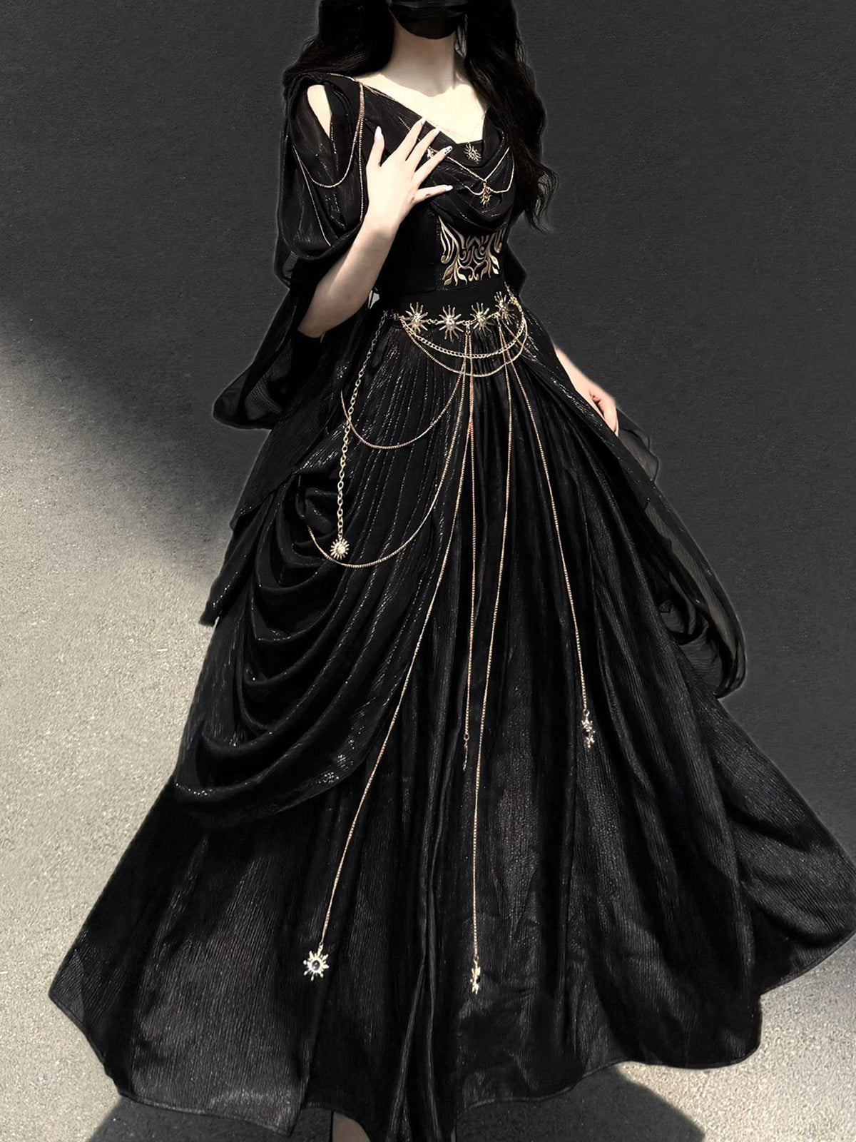 Dark Gothic Chain Embellished Dress YOU0317