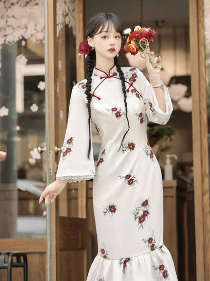 Chinese-Style Short Cape Floral Dress YOU0194