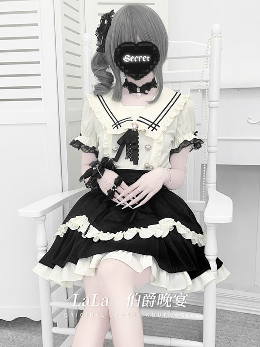 Sailor Collar Ruffle Blouse Skirt Set LAL0250