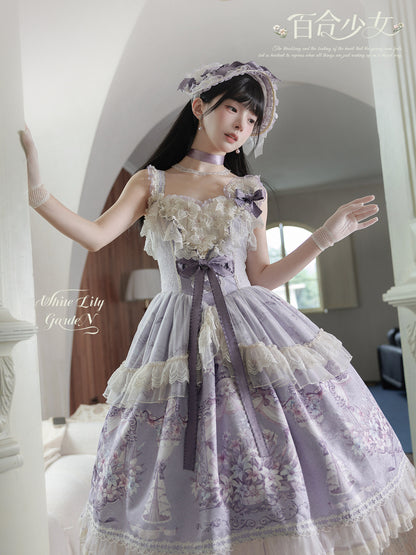 Floral Print Ruffle Trim Lolita Dress URT0018