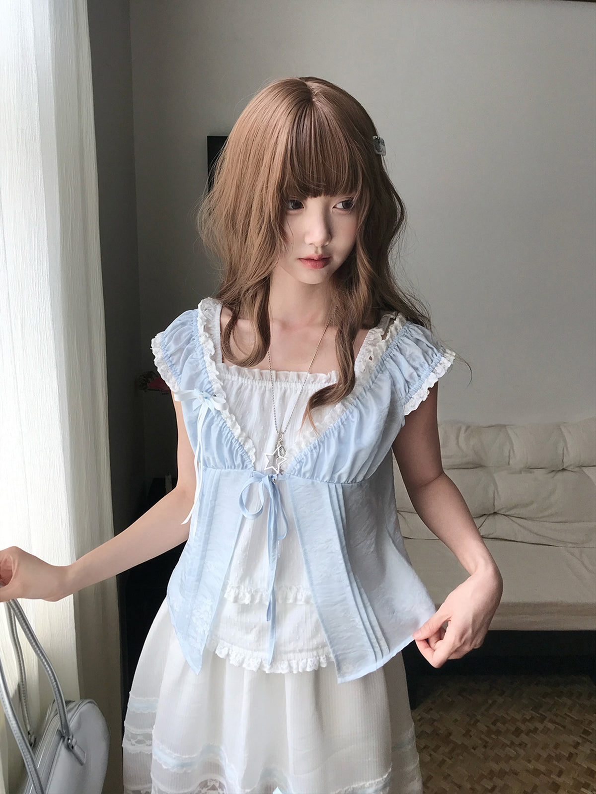 Sheer Ribbon Tie Cropped Camisole Top LAL0203