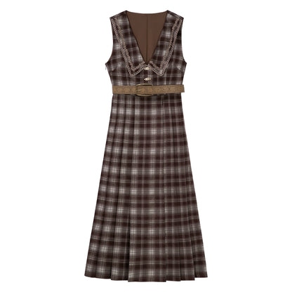 Checkered Embroidered Wool Dress YOU0191