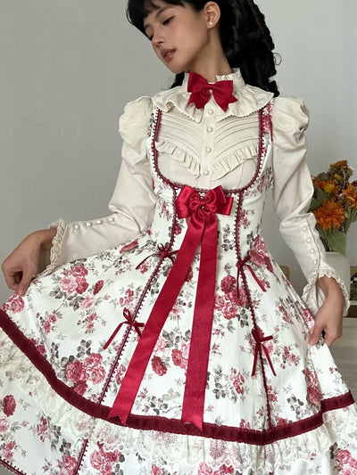 Red Floral Ribbon Trim Lolita Dress ONE0026