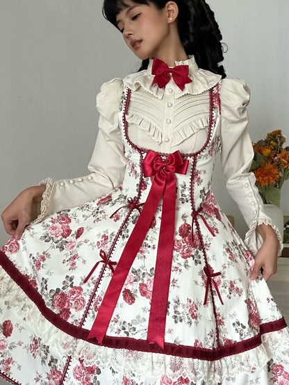 Red Floral Ribbon Trim Lolita Dress ONE0026