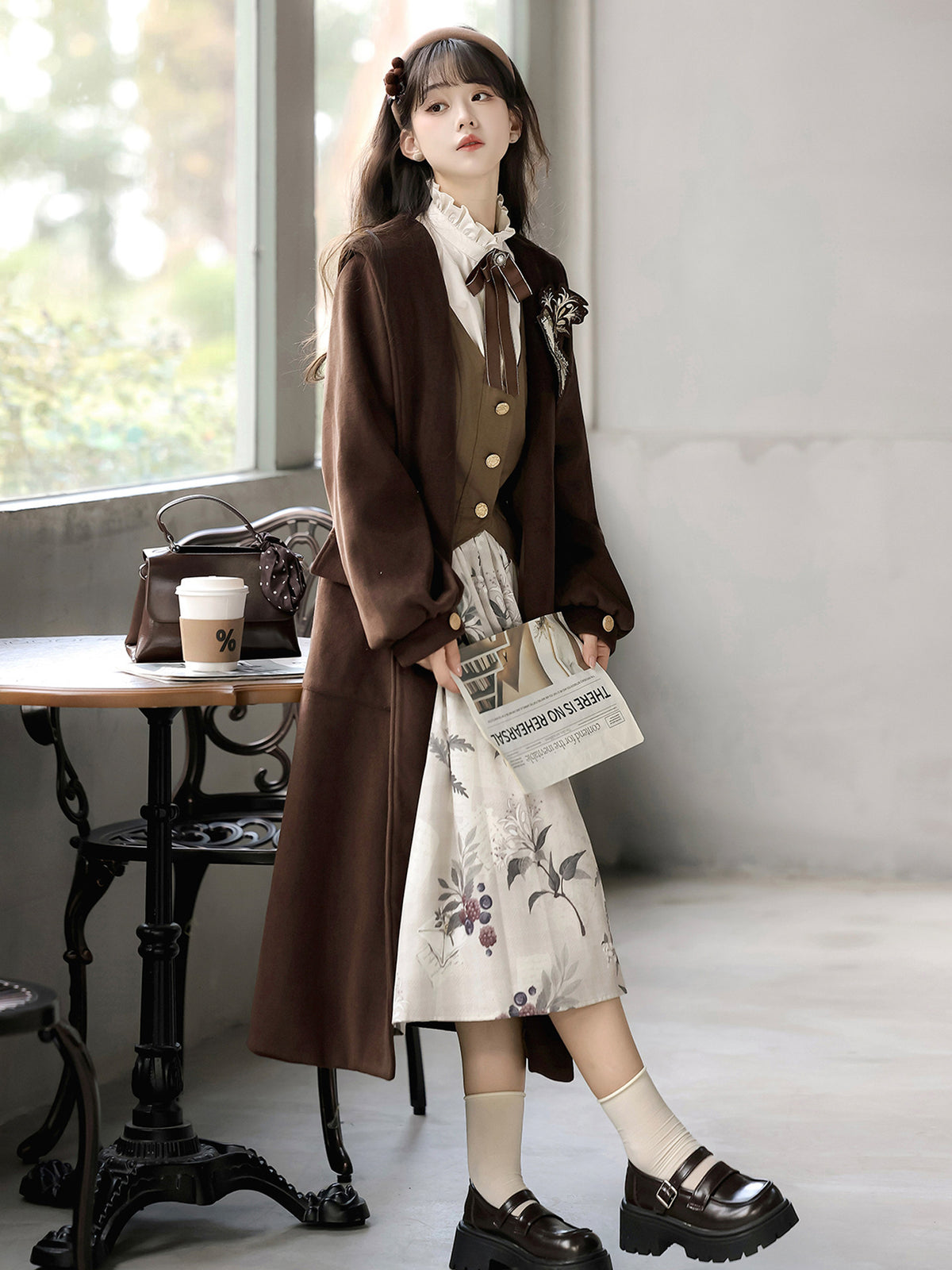 Vintage Floral Skirt Coat And Vest Set YOU0324