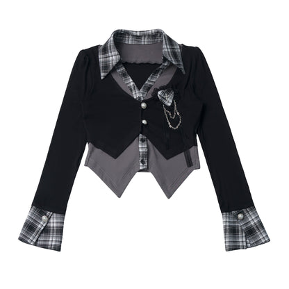 Vintage Layered Blazer And Plaid Cake Skirt PIN0055