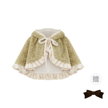 Fluffy Hooded Cape With Kimono Wrap Top SER0167
