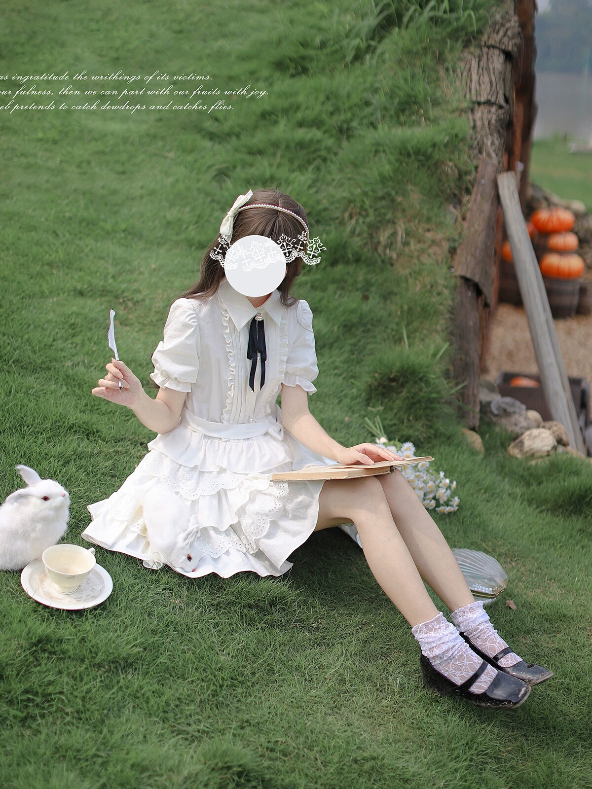 Frill Style White Sweet Dress HUT0084