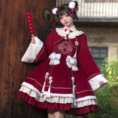 Chinese Style Red New Year Cape Dress Set YOU0236