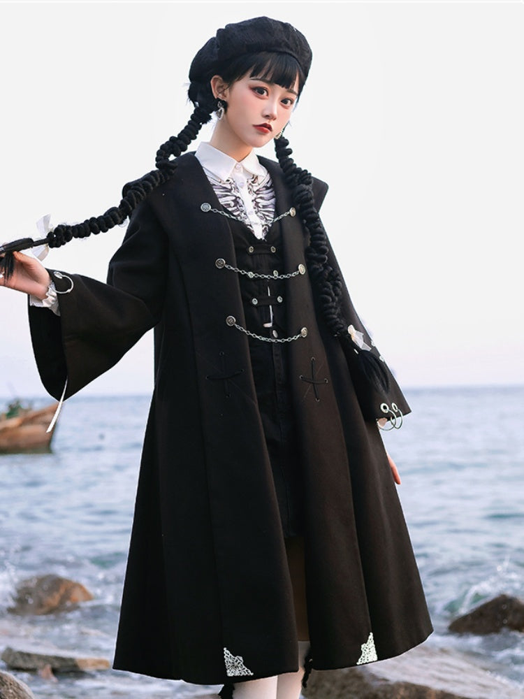 Black Long Cape Coat CHE0038