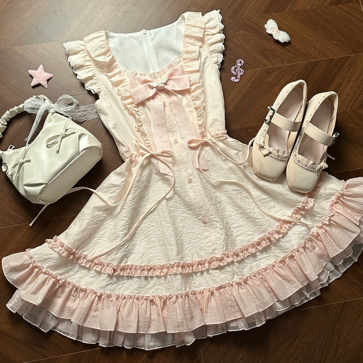 Pink Bow Ruffle Tiered Dress LAL0172