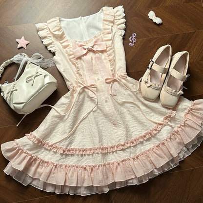 Pink Bow Ruffle Tiered Dress LAL0172