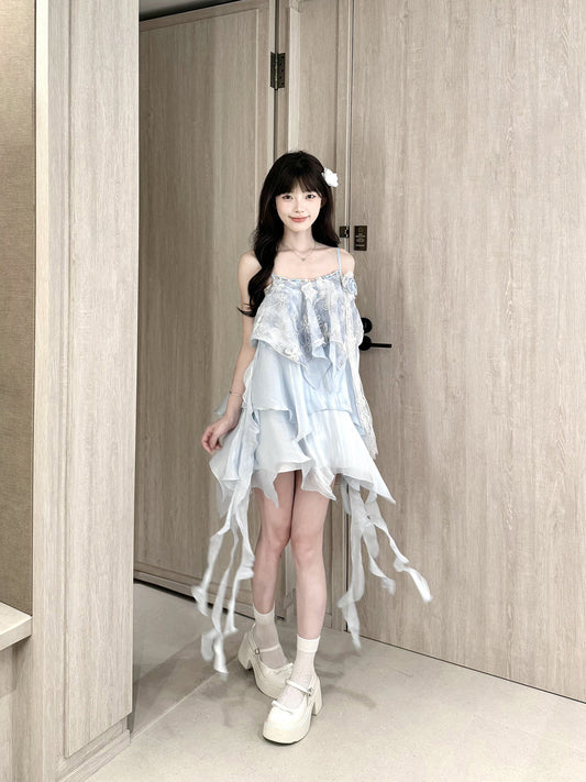 Asymmetric Ruffle Strap Mini Dress BEL0035