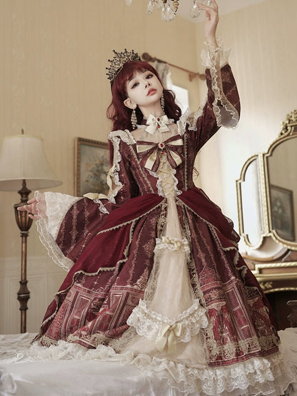 Baroque Palace Style Wine Red Lolita Dress YOU0170