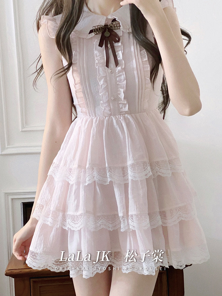 Ruffle Collar Tiered Lace Dress LAL0246