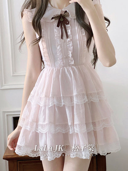 Ruffle Collar Tiered Lace Dress LAL0246