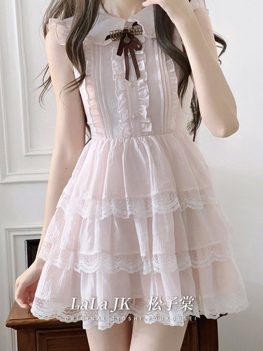Ruffle Collar Tiered Lace Dress LAL0246