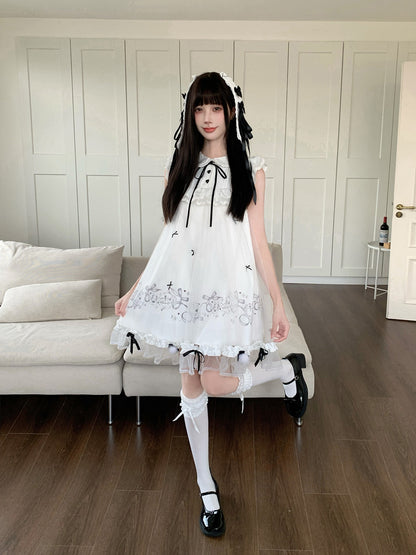 Star Cloud Bunny Print Puff Dress LAL0205