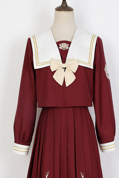 School Uniform Style Navy & Wine Red Two-Piece Set YOU0062