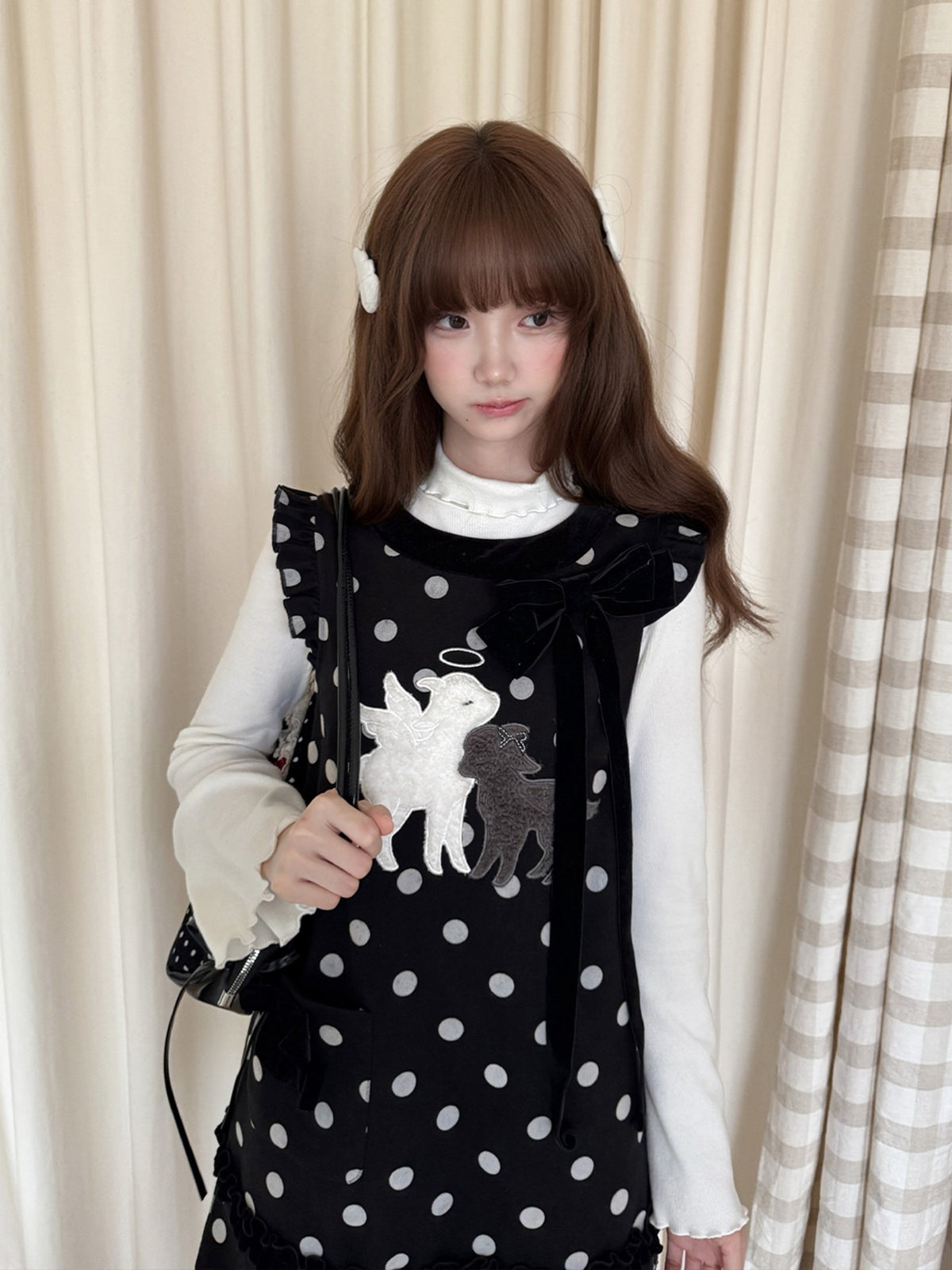 Polka Dot Tank Dress With Lamb Embroidery LAL0241