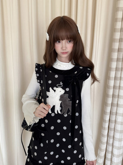 Polka Dot Tank Dress With Lamb Embroidery LAL0241
