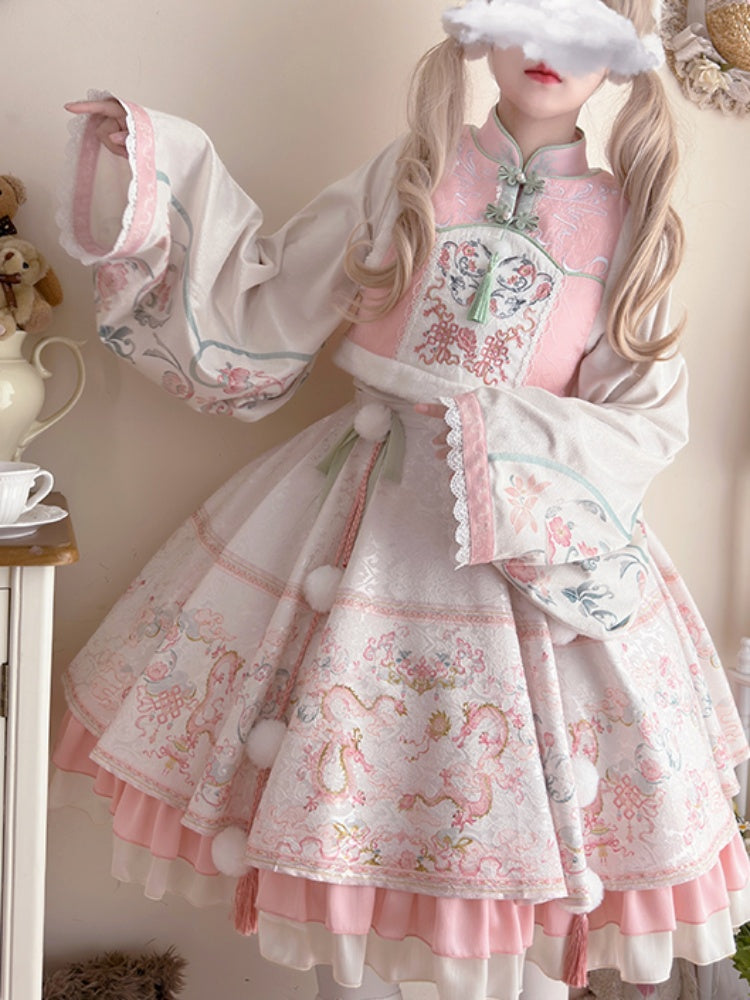 Pink White sweet Chinese style Lolita Dress CHE0050