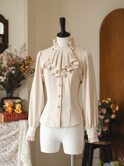 Vintage Ruffled Stand Collar Bow Shirt FOR0081