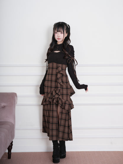 Knit Check Patchwork Long Dress NOG0023